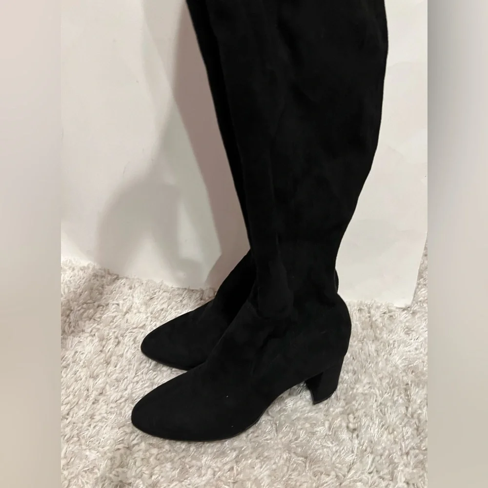 Marc Fisher Women's Luley Over-the-Knee Heeled Boot Black Suede with Stretch